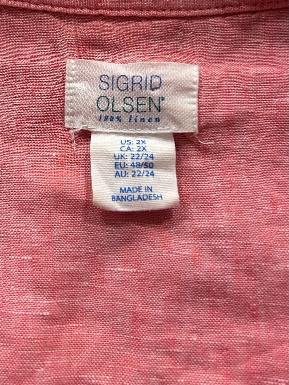 Sigrid Olsen Linen Button Up Top Size 2X Pink Ling Sleeve - Picture 3 of 9